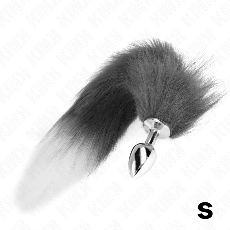 Kink - anal plug size s 7 x 3 cm with synthetic tail 40 cm grey and white 3