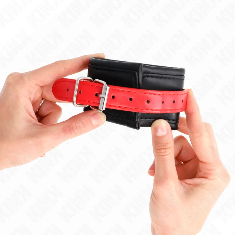 Kink - Wrist Restraints Black With Red Belt Adjustable 17-28 Cm X 6 Cm