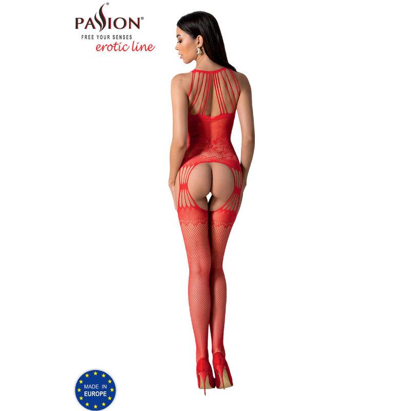 Passion - Bs095 Bodystocking Red One Size - Sieťovaný Erotický Overál
