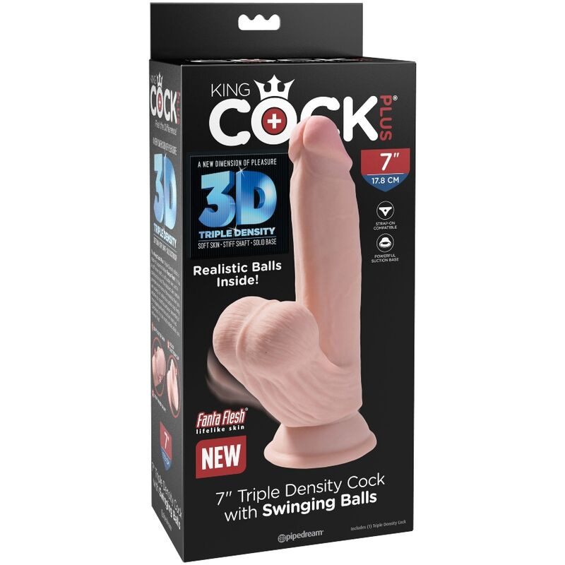 King cock - plus 3d dildo swinging balls 15.2 cm light skin 6