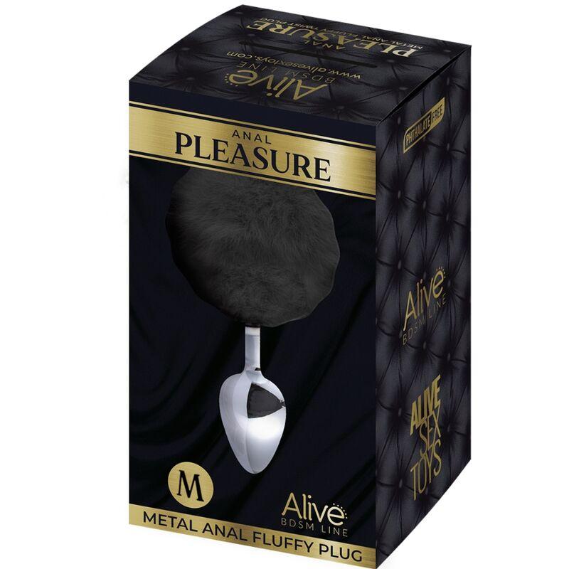 Alive - Anal Pleasure Plug Spiral Metal Fluffy Black Size M