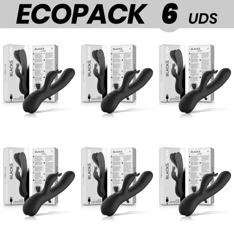 Ecopack 6 Units - Black&Silver Jamie Stimulating Vibe Silicone Rechargeable Black