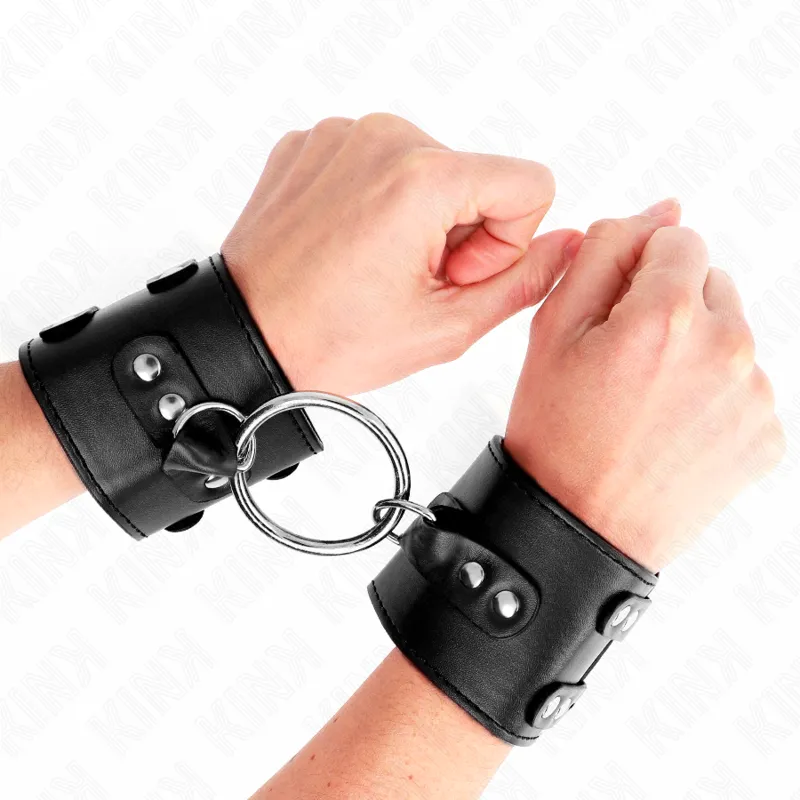 Kink - Fixed Wrist Restraints With Ring And Studs Adjustable Black 17-22 Cm X 6.5 Cm 3