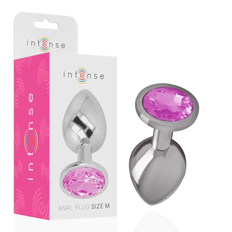 Intense - Metal Aluminum Anal Plug With Pink Glass Size M - Análny Kolík