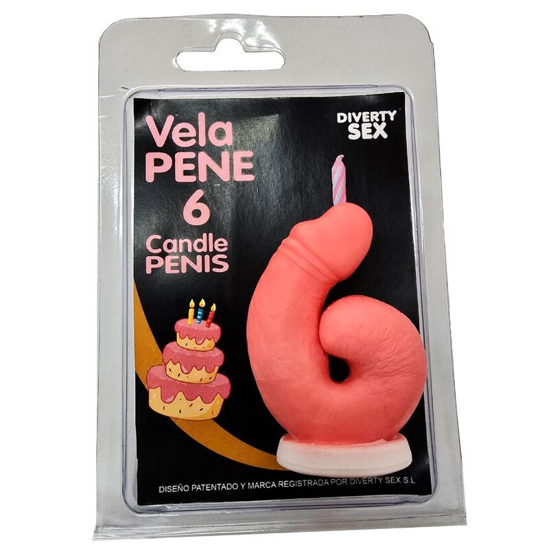 Diablo picante - penis candle in the shape of the number 6 pink color