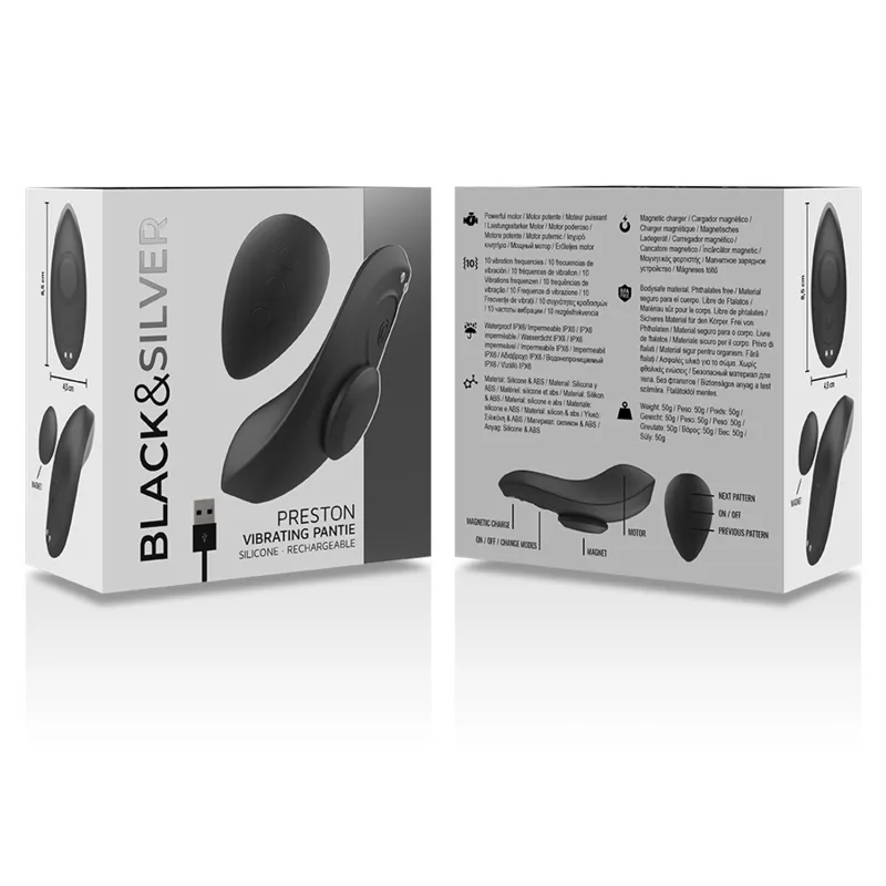 Black&Silver - Preston Vibrating Pantie Silicone Rechargeable Black-Vibrátor Do Nohavičiek