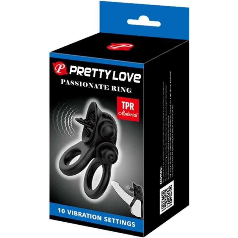 Pretty love - passionate ring double vibrating ring + clitoris stimulator black 5