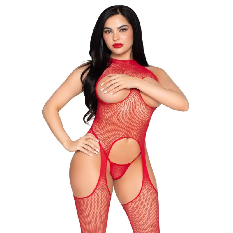 Leg avenue - 89374 cupless bodystocking and panty red - one size 1