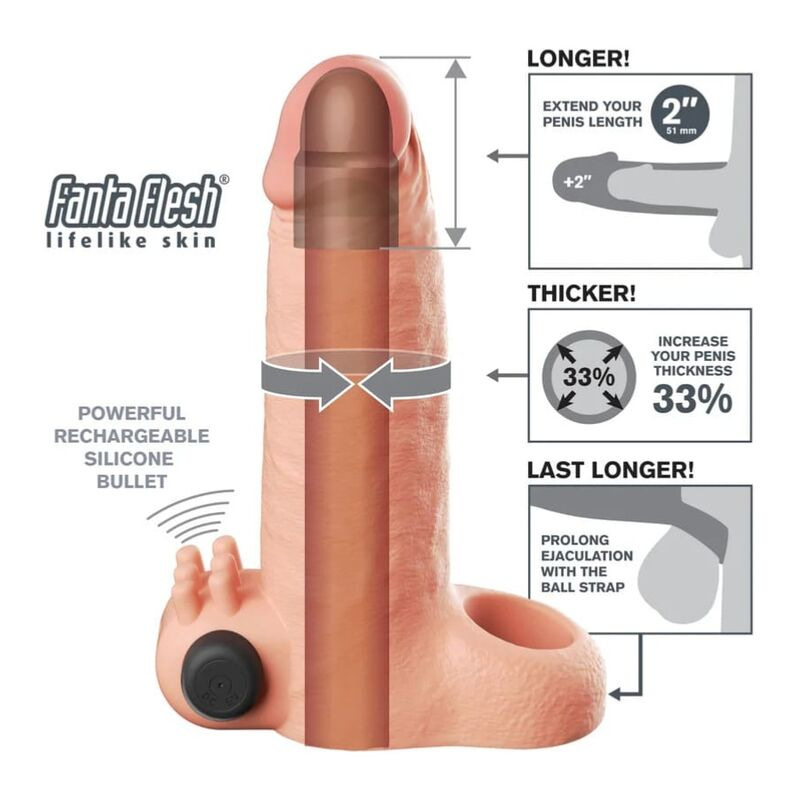 Fantasy x-tensions - vibrating real feel 5 cm penis extension sleeve beige 3