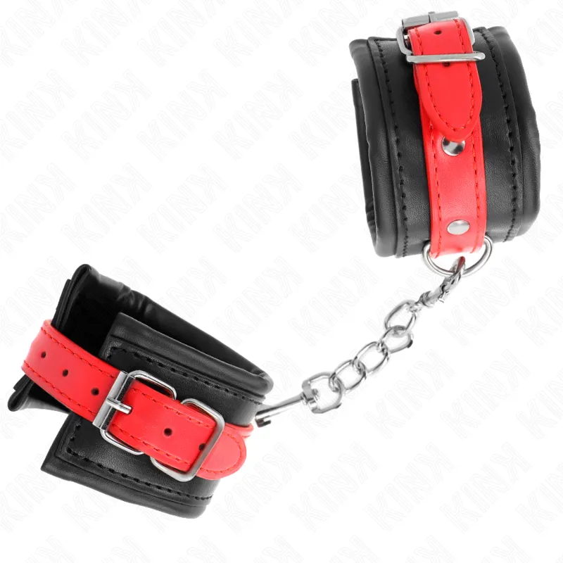 Kink - Wrist Restraints Black With Red Belt Adjustable 17-28 Cm X 6 Cm