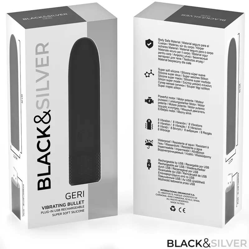 Black & silver - geri usb rechargeable vibrating bullet 8 vibrations black 10 x 2.2 cm 7