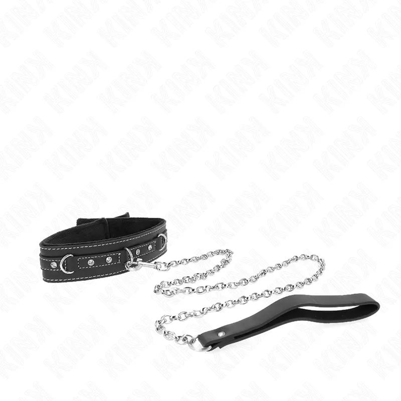 Kink - Pvc Leather Necklace With Belt 105 Cm Rhinestone Rivet 41.5 X 4 Cm