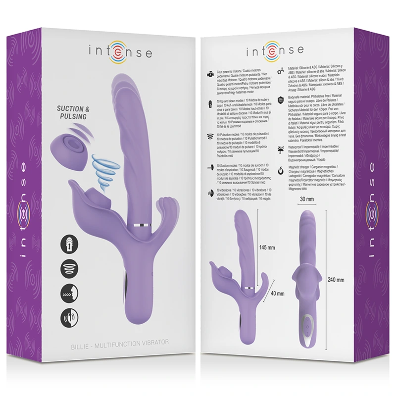 Intense - billie multifunctional rechargeable suction vibrator with purple push button 4