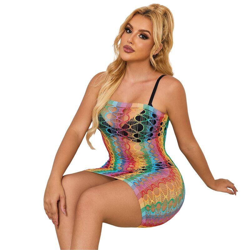 Subblime - 952365 rainbow bare shoulder fishnet bodystocking one size 5