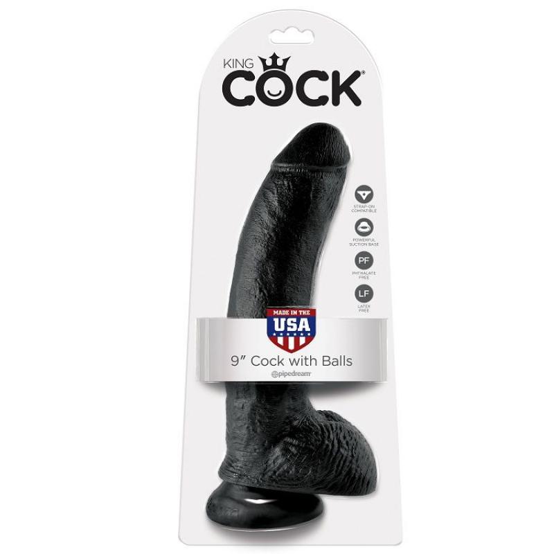 King Cock 9&Quot; Cock Black With Balls 22.9 Cm