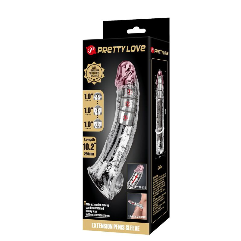 Pretty love - adjustable penis extension sleeve 26 cm Ø 4 cm transparent 1