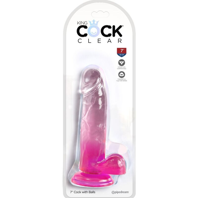 King cock - clear realistic penis with balls 15.2 cm pink 1
