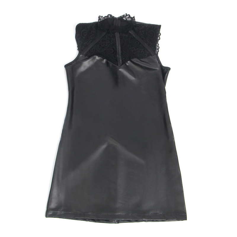 Subblime - 957544 lace collar leather dress black s/m 3