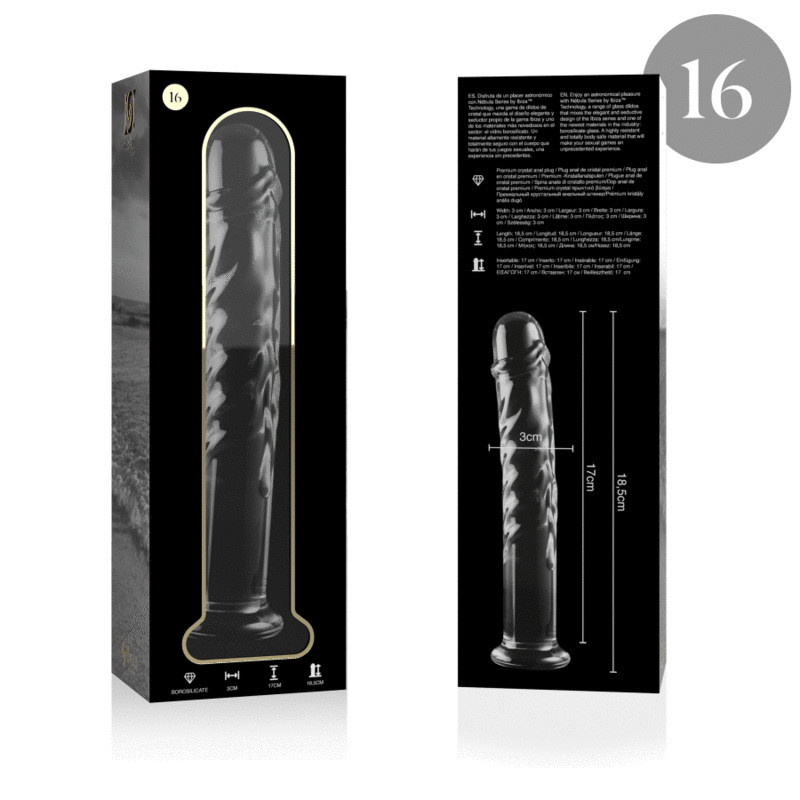 Nebula series by ibiza - model 16 dildo borosilicate glass clear 18.5 cm -o- 3 cm 3