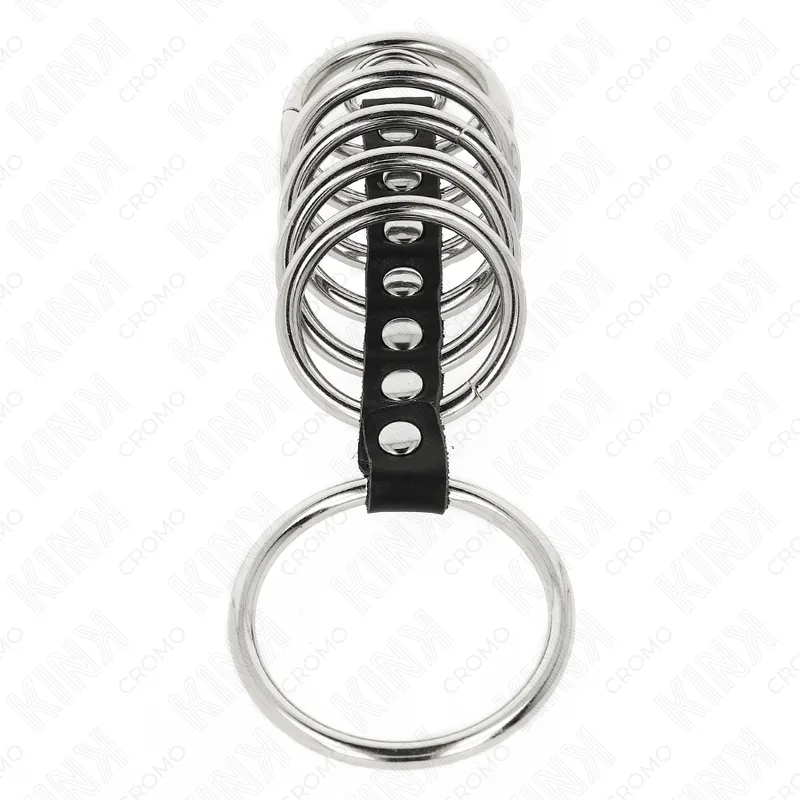 Kink - 7 metal penis rings 3.2 cm to 5 cm connected by leather