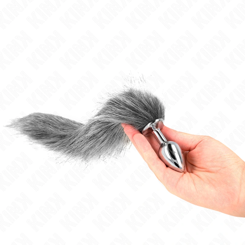 Kink - anal plug size s 7 x 3 cm with synthetic tail 40 cm grey