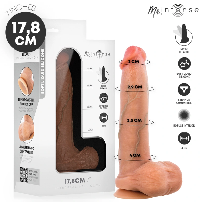 Mr intense - bruce s silicone dildo with testicles 17.8 cm -Ø- 4 cm