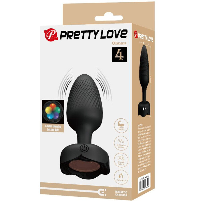 Pretty love - olman anal plug with led light black 8.8 cm 8