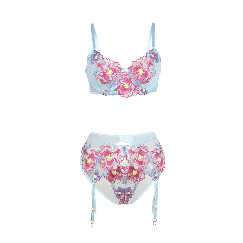 Subblime - 957650 flower embroidered bra and garter belt set pink l/xl 4