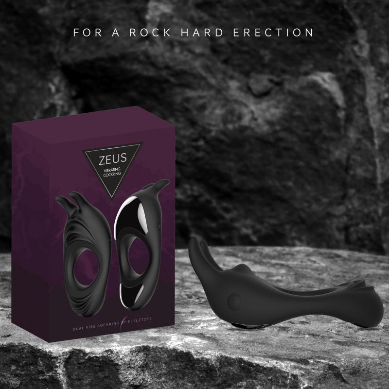 Feelztoys - Zeus Dual Vibe Cock Ring Black - Vibračný Krúžok