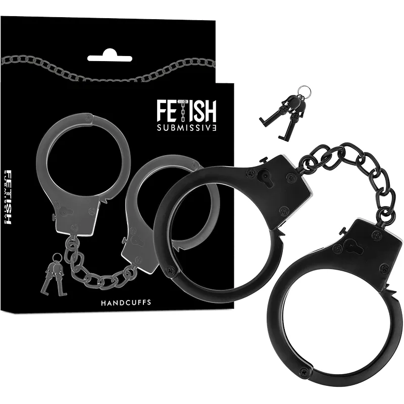 Fetish Submissive - Metal Handcuffs For Black Hands With Skull Key