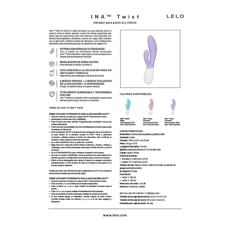 Lelo - ina twist double vibrator rabbit for g-spot and clitoris blue 6