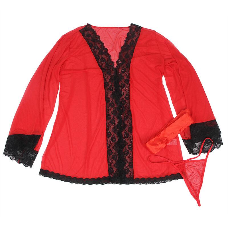 Subblime - Transparent Fabric Robe With Lace Detail Red S/M 4