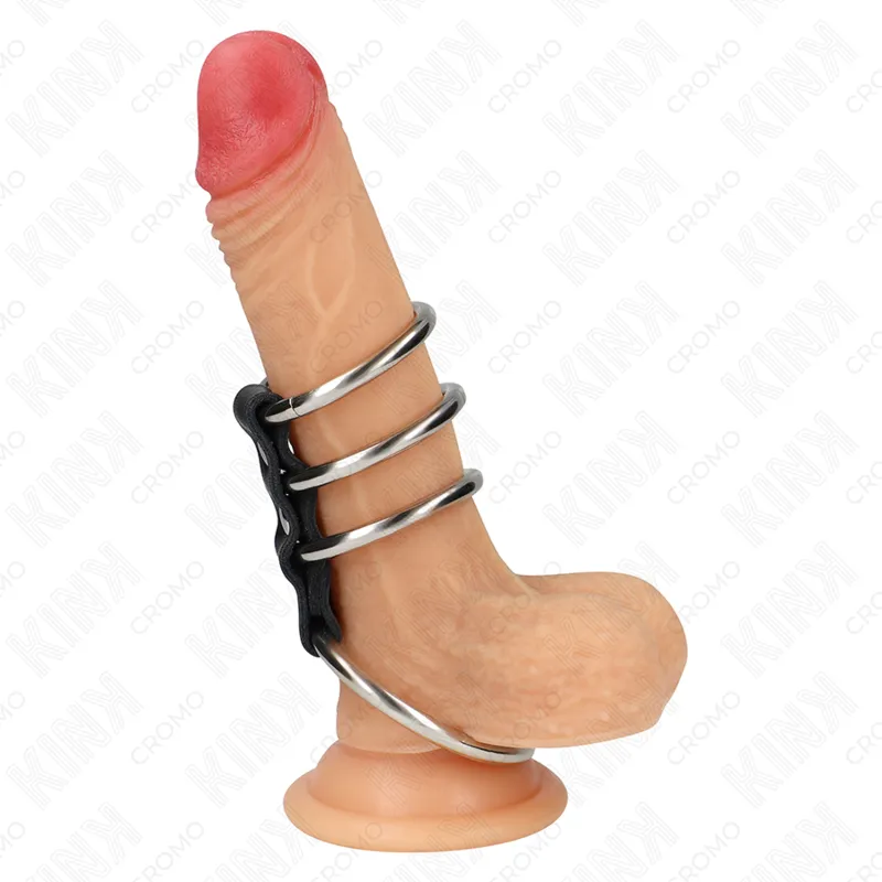 Kink - 4 metal penis rings 3.7 cm to 5 cm connected by leather