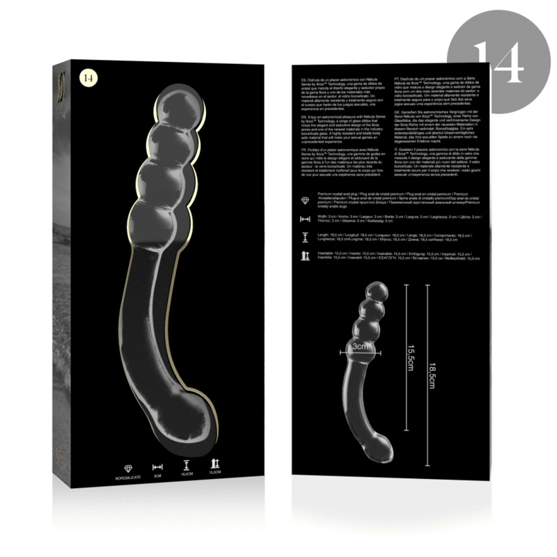 Nebula series by ibiza - model 14 dildo borosilicate glass clear 18.5 cm -o- 3 cm 3