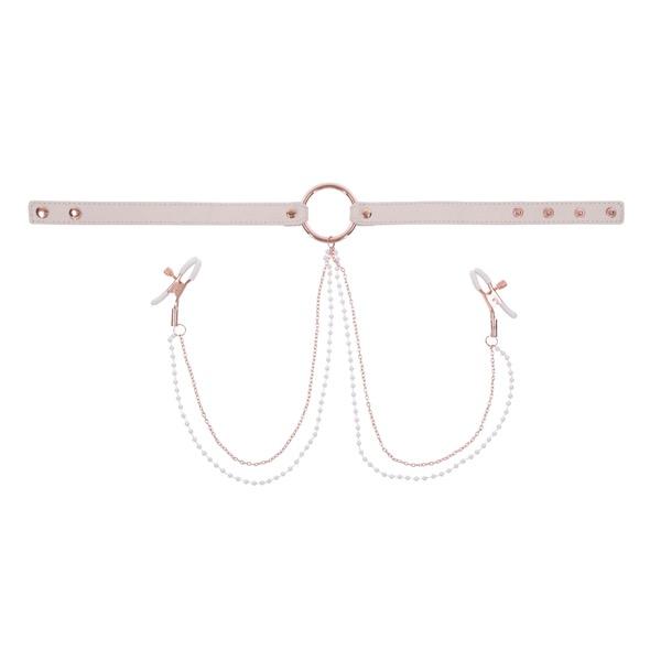 Sportsheets - S&M Peaches ‘N Creame Collar With Nipple Clamps Cream 9
