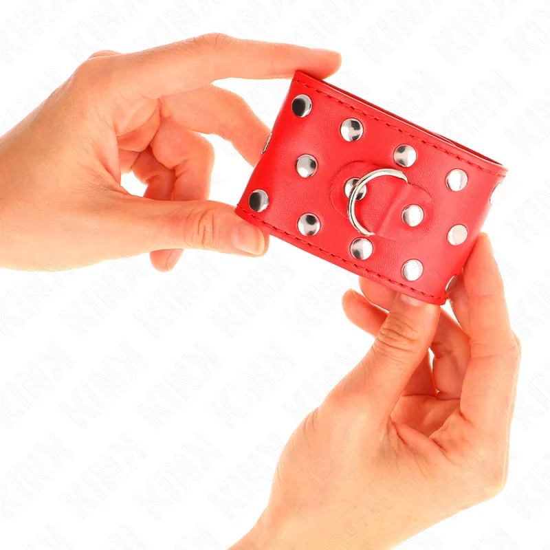 Kink - Wrist Restraints With Snap Fasten Full Of Rivets Red Adjustable 19-24 Cm X 5.5 Cm 2
