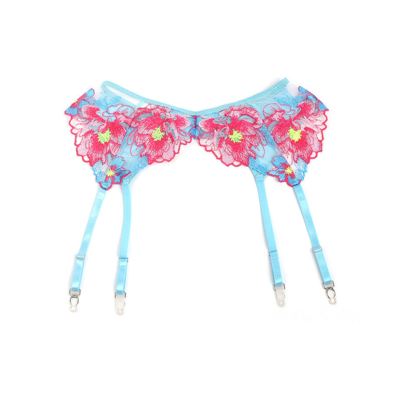 Subblime - 957650 flower embroidered bra and garter belt set pink l/xl 7