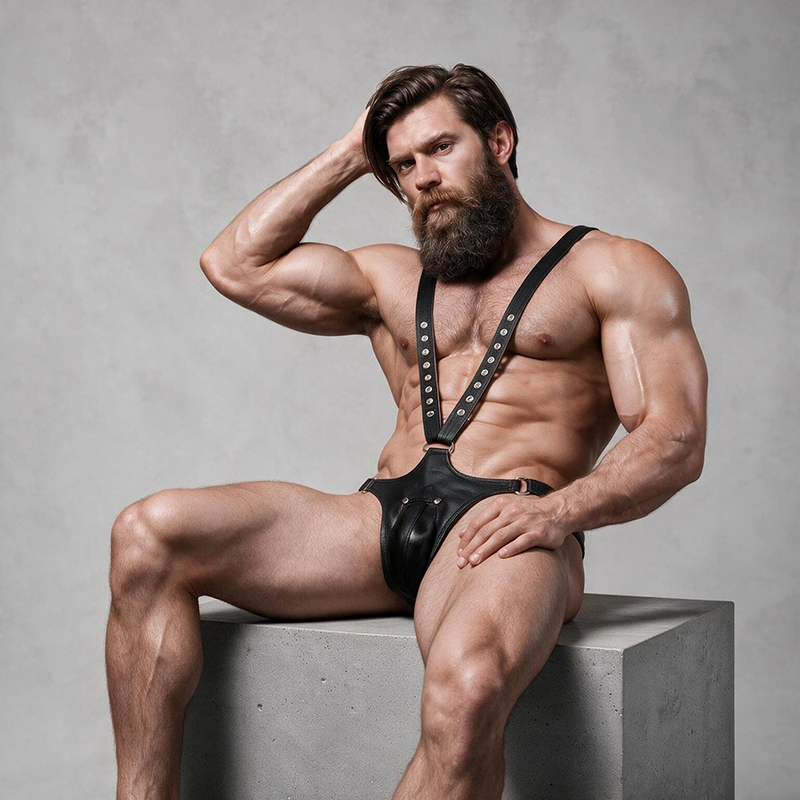 Fetish submissive attitude - mens v-shaped eco-leather harness 3