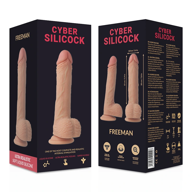 Cyber silicock - strap-on freeman liquid silicone with 3 rings free 20 cm -o- 3.8 cm 7