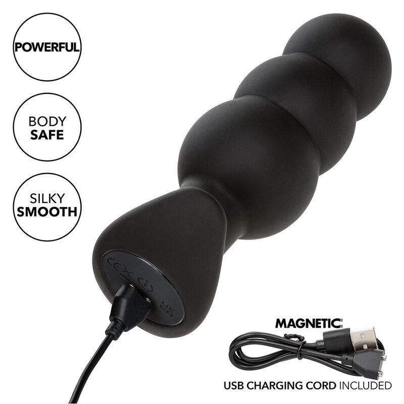 Calexotics - Rock Bottom Beaded Anal Plug 10 Vibrations Silicone Black