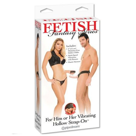 Fetish fantasy series - hollow vibrator harness for him and her natural 14 cm