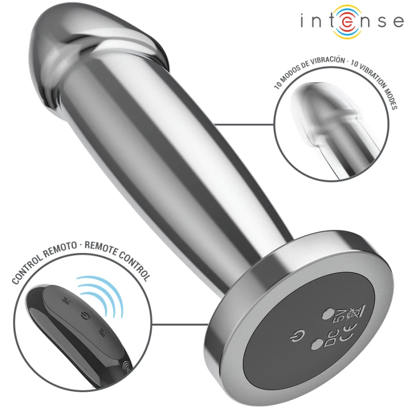 Intense - anal plug 10 vibrations metal dildo with remote control s 2