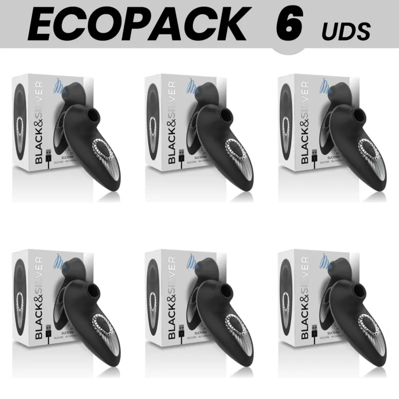 Ecopack 6 Units - Black&Silver Drake Deluxe Sucking Vibe Rechargeable Silicone Black