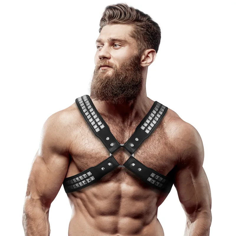 Fetish Submissive Attitude&Trade; - Men&Apos;S Crossed Chest Eco-Leather Harness With Rivet