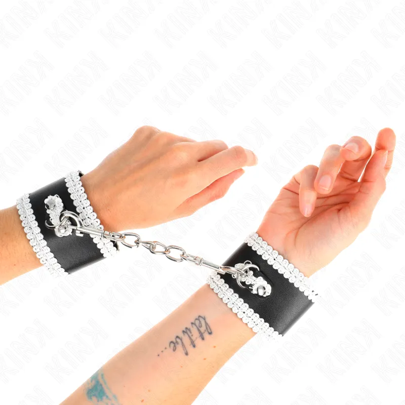 Kink - Black Wrist Restraints With White Decorate Lace Adjsutable 20-23 Cm X 5.5 Cm 3