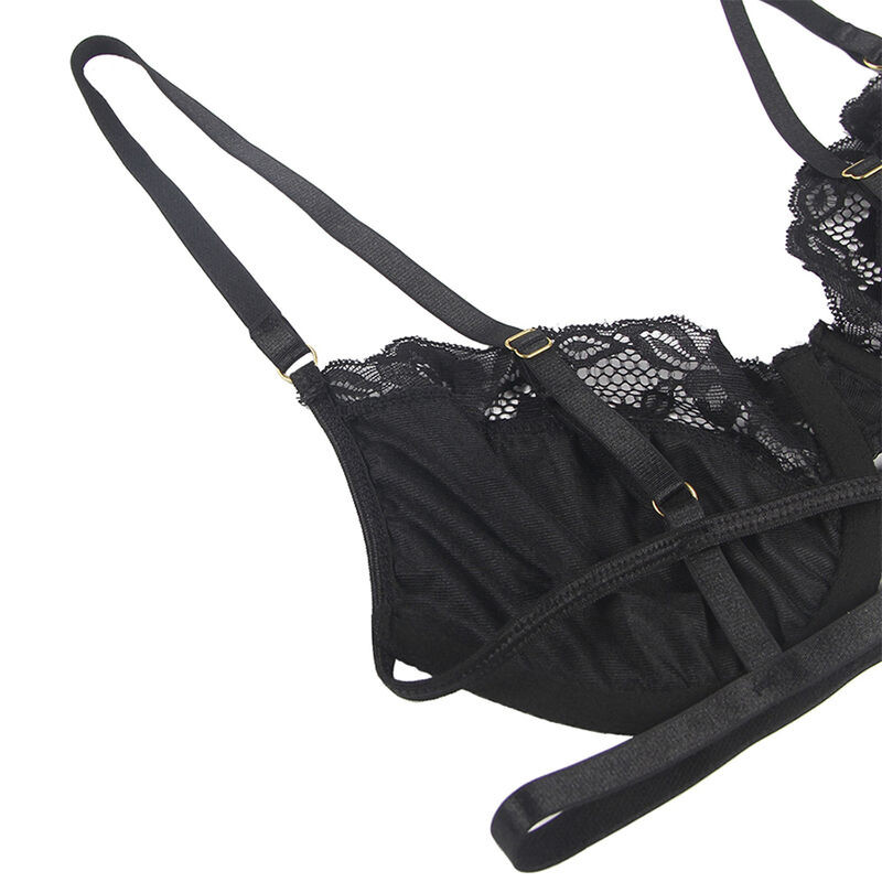 Subblime - set of 3 pieces bra + thong + lace garter black l/xl 5
