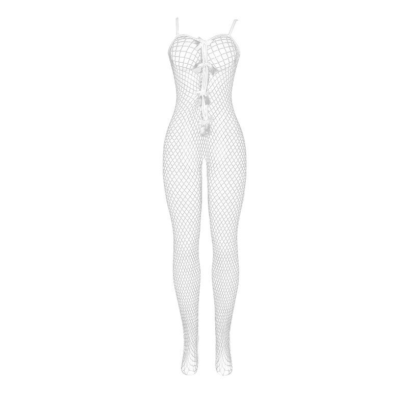 Subblime - 951740 bodystocking white fishnet crotchless with bows one size