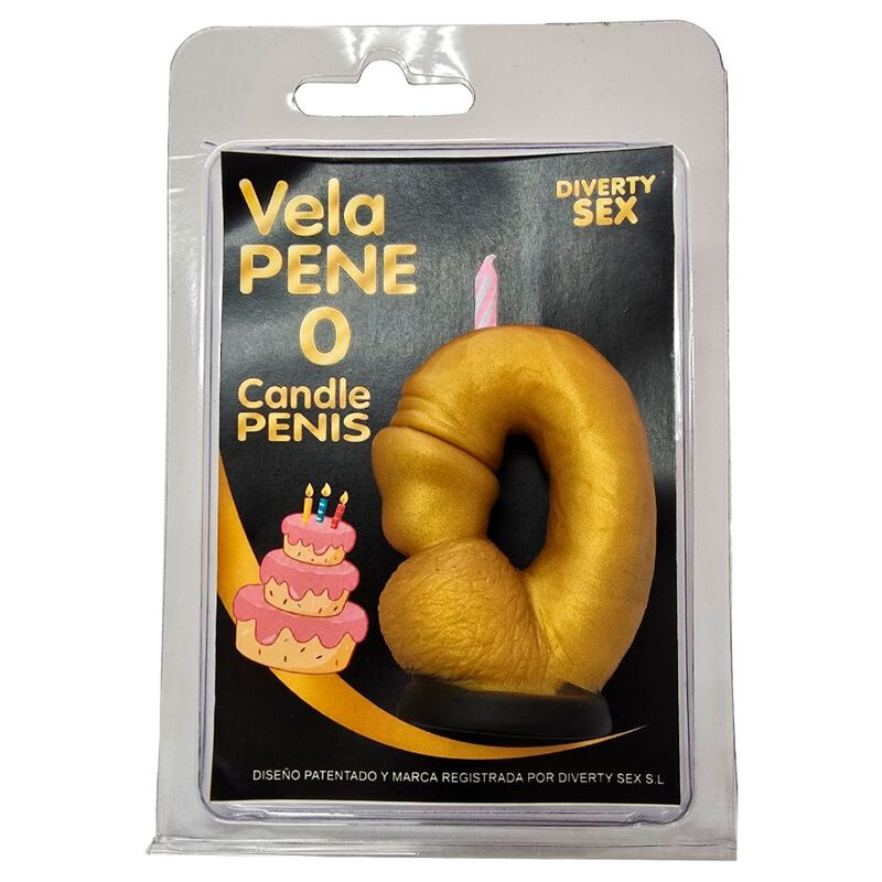 Diablo picante - penis candle in the shape of the number 0 gold color