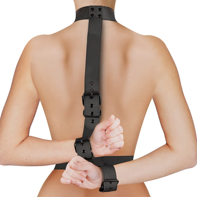 Fetish Submissive Bondage - Collar & Wrist Cuffs Body Restraint Set - Postroj