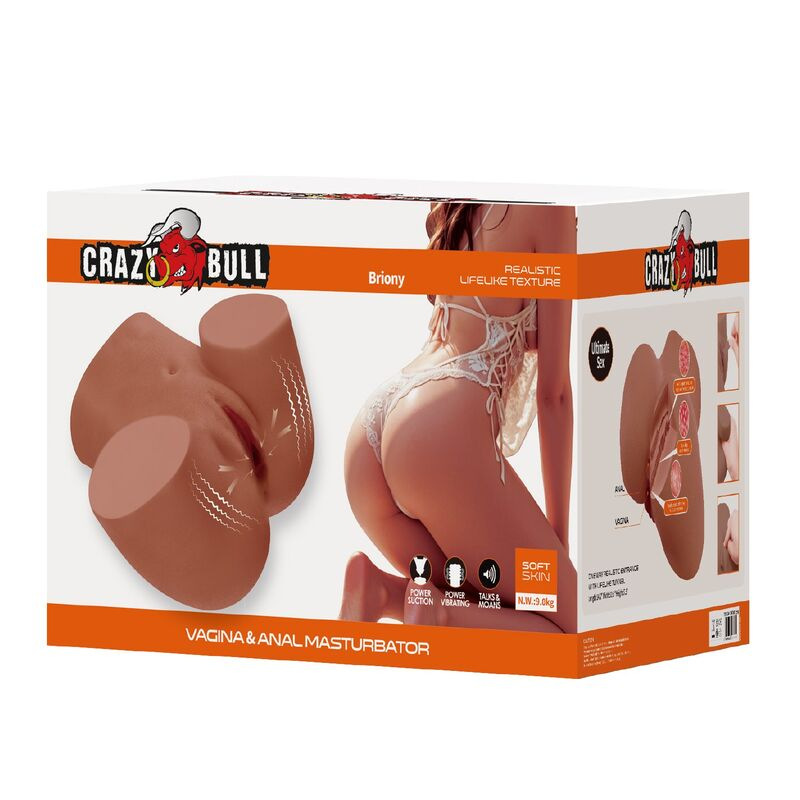 Crazy bull - realistic female torso masturbator dual entry with vibration and suction natural color 1